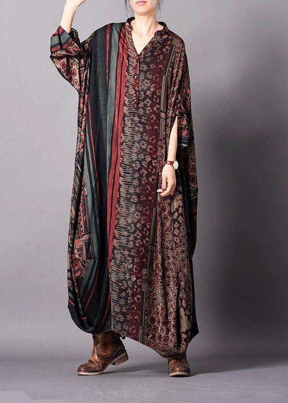 French V Neck Batwing Sleeve Dresses Sleeve Red Print Dress Fall