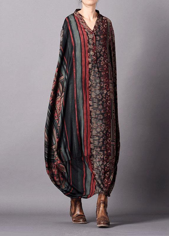 French V Neck Batwing Sleeve Dresses Sleeve Red Print Dress Fall