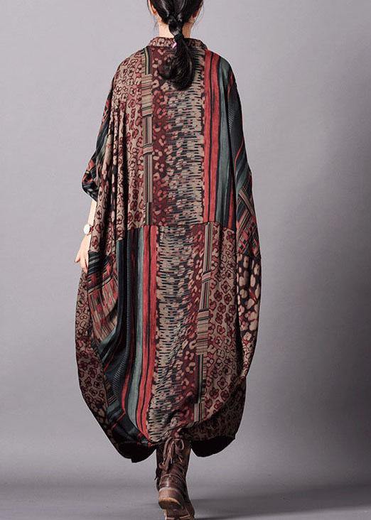 French V Neck Batwing Sleeve Dresses Sleeve Red Print Dress Fall