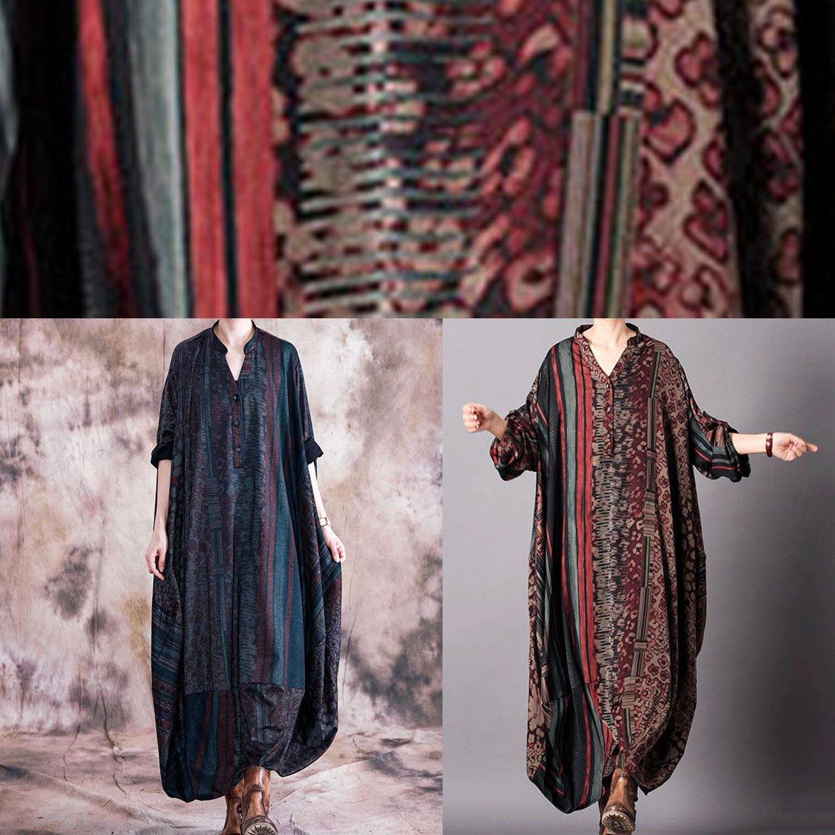 French V Neck Batwing Sleeve Dresses Sleeve Red Print Dress Fall