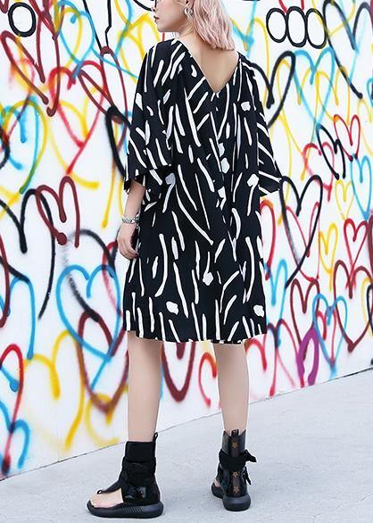 French V Neck Cotton Tunics Pattern Black Striped Dresses Summer