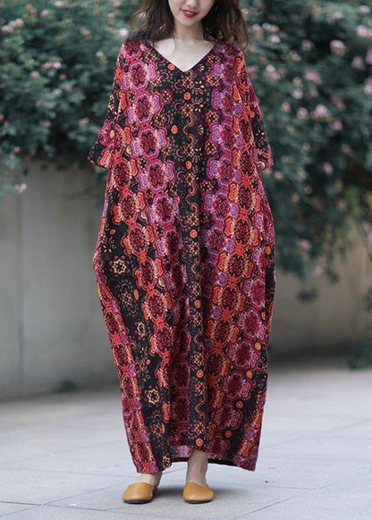 French V Neck Baggy Cotton Clothes Catwalk Loose Dresses