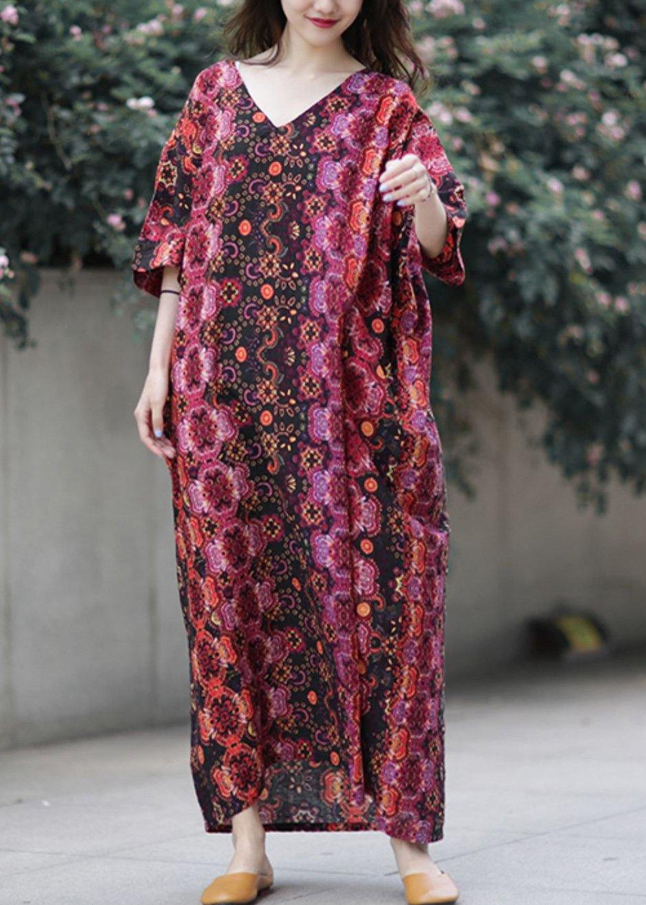 French V Neck Baggy Cotton Clothes Catwalk Loose Dresses