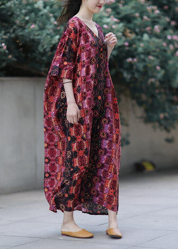 French V Neck Baggy Cotton Clothes Catwalk Loose Dresses