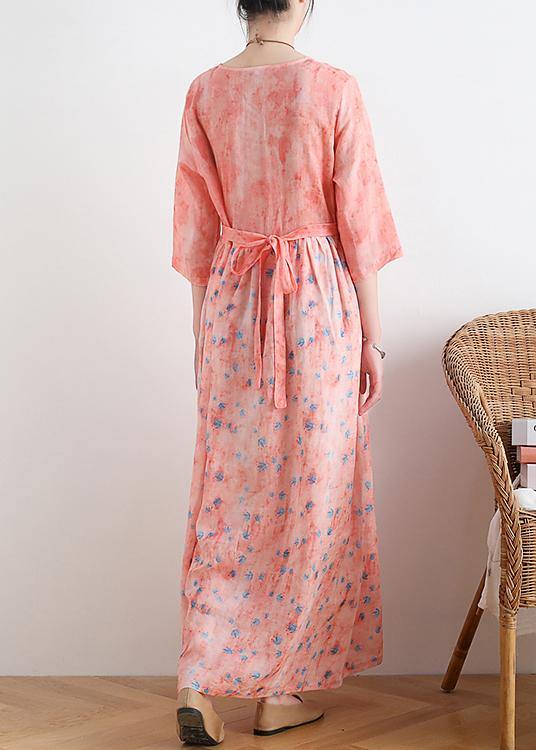 French V Neck Half Sleeve Linen Summer Clothes for Pink Dresses