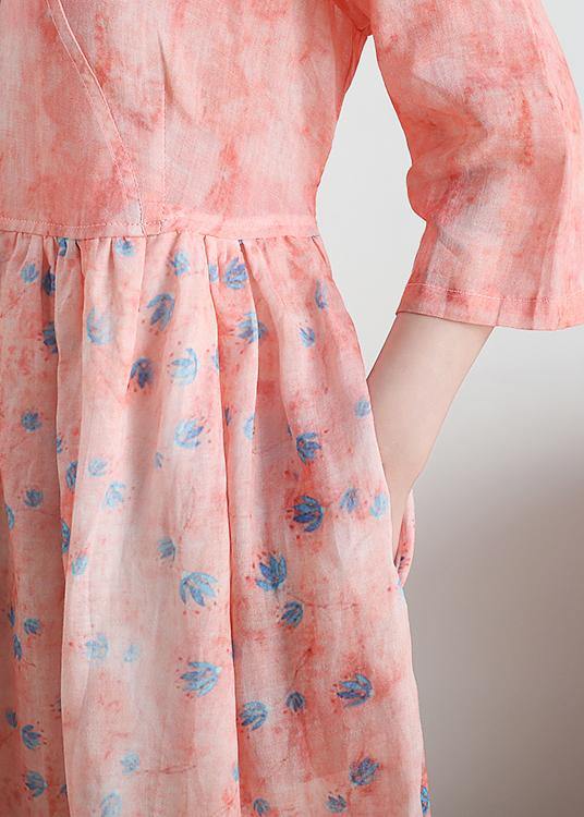 French V Neck Half Sleeve Linen Summer Clothes for Pink Dresses
