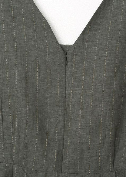 French V Neck Jumpsuit Pants Linen Clothes Outfits Gray Daily Summer