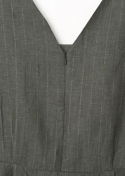 French V Neck Jumpsuit Pants Linen Clothes Outfits Gray Daily Summer