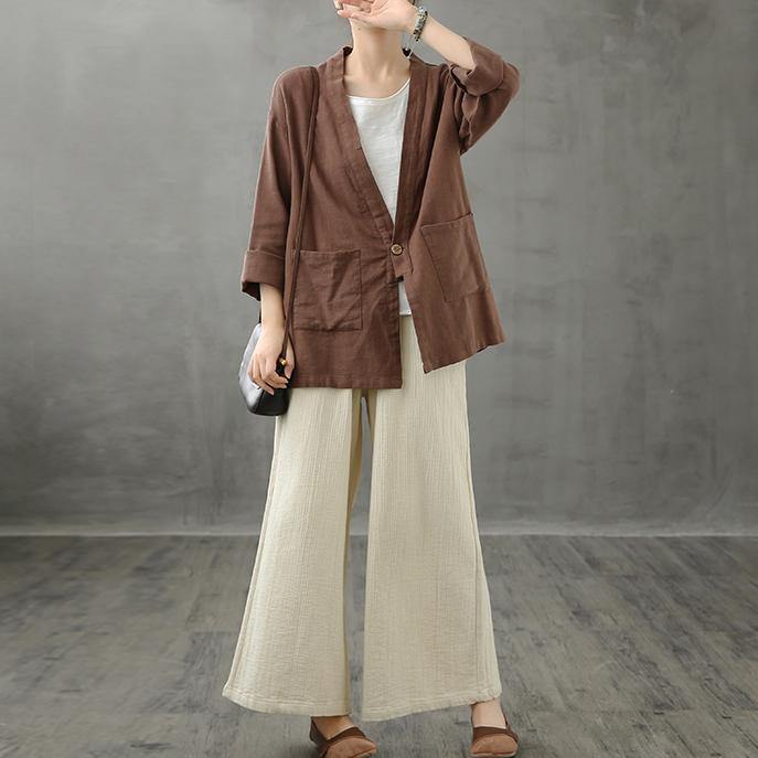 French V Neck Pockets Blouses for Work Outfits Chocolate Tops