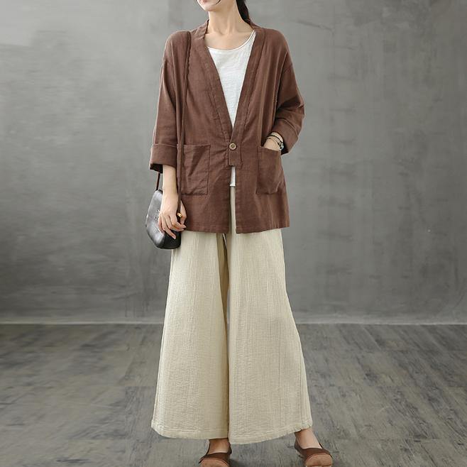 French V Neck Pockets Blouses for Work Outfits Chocolate Tops