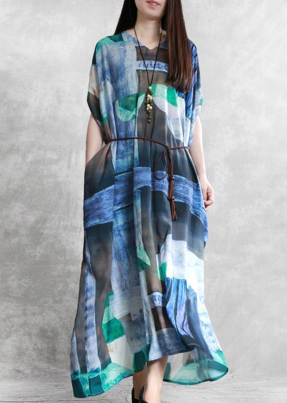French V Neck Pockets Dress Inspiration Blue White Print Dresses