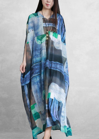 French V Neck Pockets Dress Inspiration Blue White Print Dresses