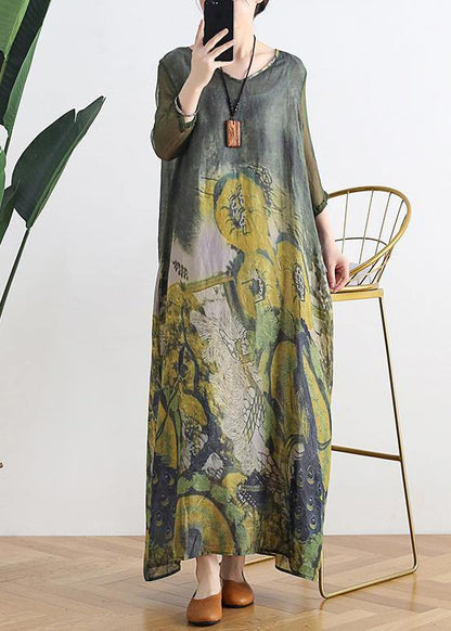 French V Neck Pockets Linen Summer Outfit Fabrics Blue Print Dress