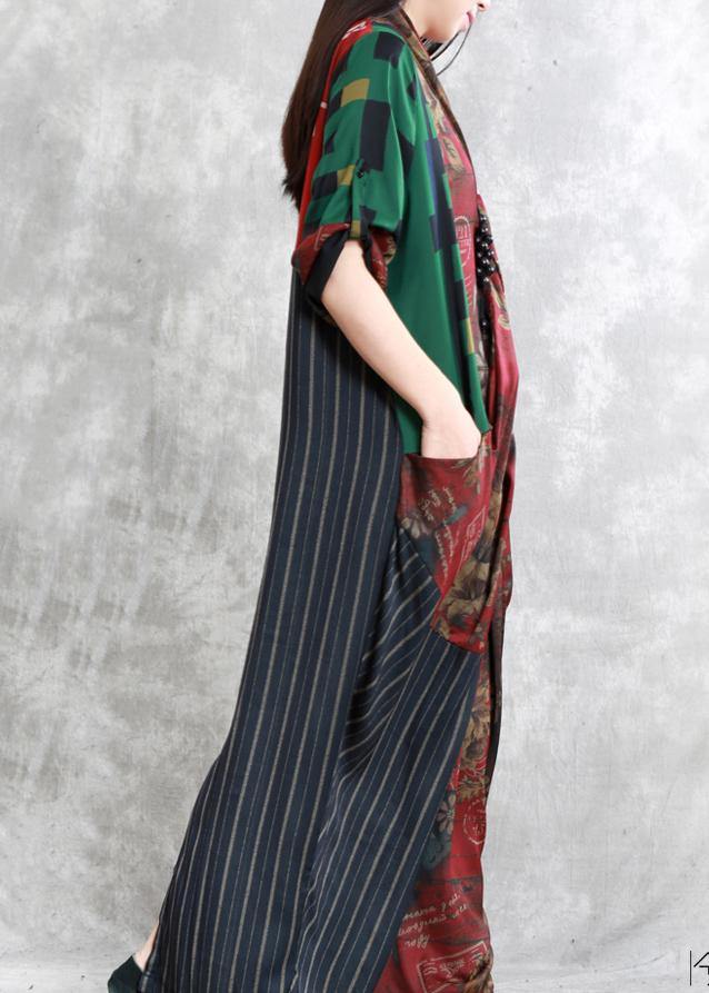 French V Neck Pockets Summer Dresses Work Red Print Dresses