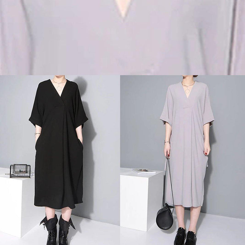 French V Neck Tie Waist Cotton Clothes for Neckline Black Robe Dresses