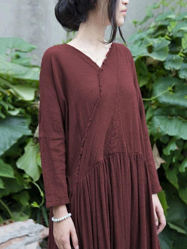 French V Neck Cinched Cotton Linen Dress Tutorials Gray Dress