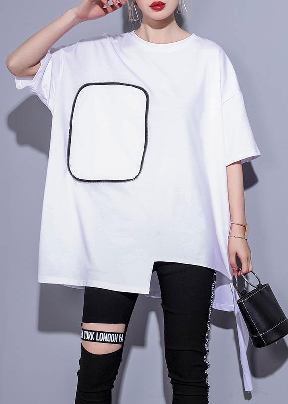 French White Cotton Clothes Half Sleeve Oversized Summer Tops