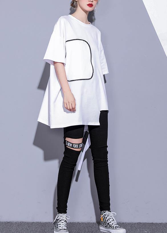 French White Cotton Clothes Half Sleeve Oversized Summer Tops
