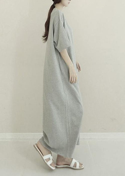 French White Cotton Quilting Clothes O Neck Side Open Maxi Dresses