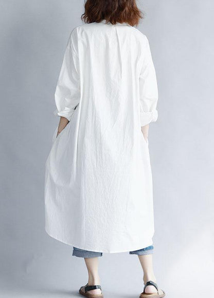 French White Cotton Quilting Clothes Side Open Maxi Summer Dresses