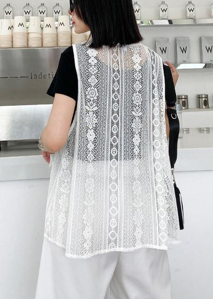 French White Cotton Top V Neck Pockets Clothing Tops