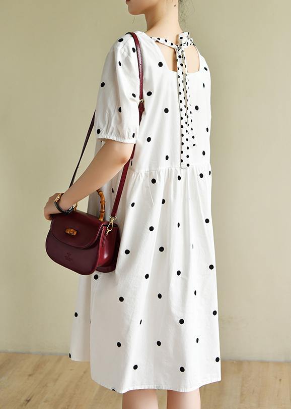 French White Dotted Clothes Square Collar Shift Dresses