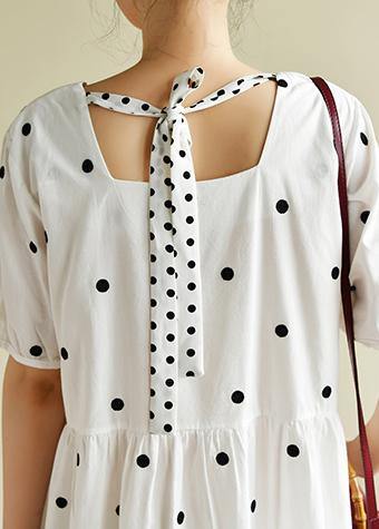 French White Dotted Clothes Square Collar Shift Dresses