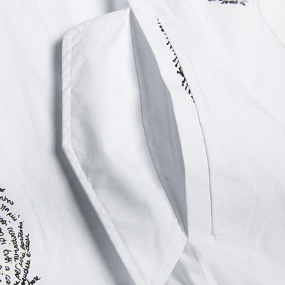 French White Print Cotton Clothes Fine Sewing Pockets Midi Shirt Dresses