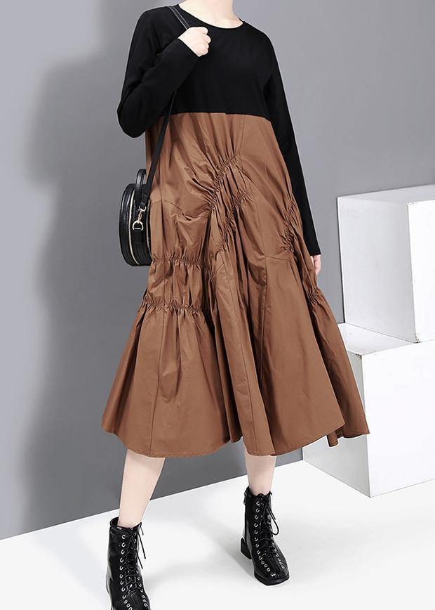 French Cinched Cotton Patchwork Quilting Clothes Wardrobes Khaki Long Dress