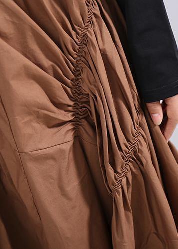 French Cinched Cotton Patchwork Quilting Clothes Wardrobes Khaki Long Dress