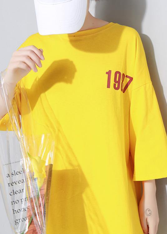 French Yellow Linen Long Shirts O Neck Cotton Robes Summer Dress