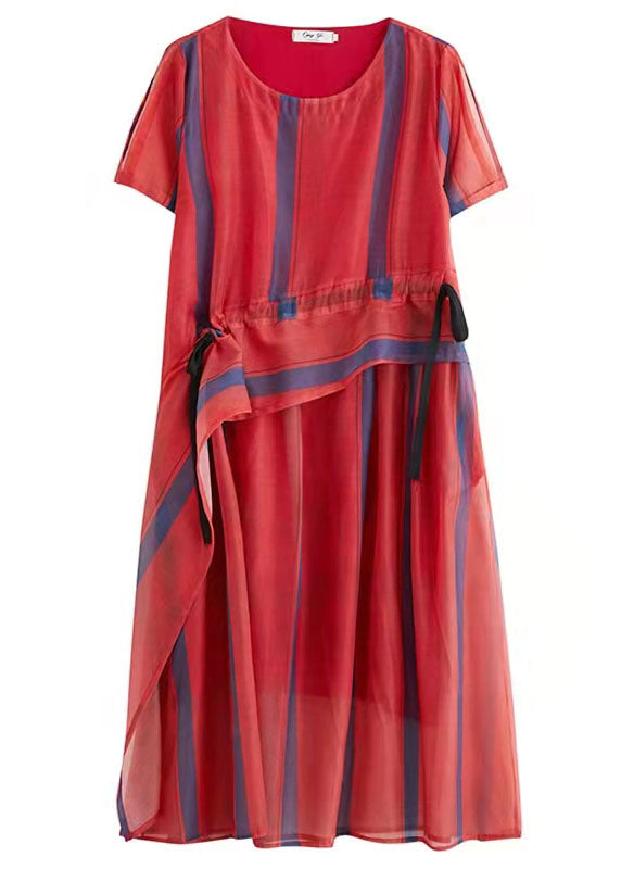 French Blue Cinched Stand Collar Organza Dress Half Sleeve