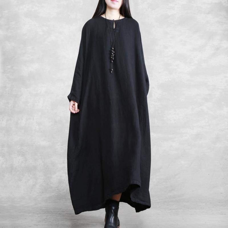 French O Neck Pockets Spring Quilting Clothes Outfits Black Long Dresses