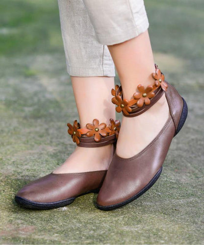 Genuine Leather Black Flat Shoes for Buckle Strap Flat Shoes for