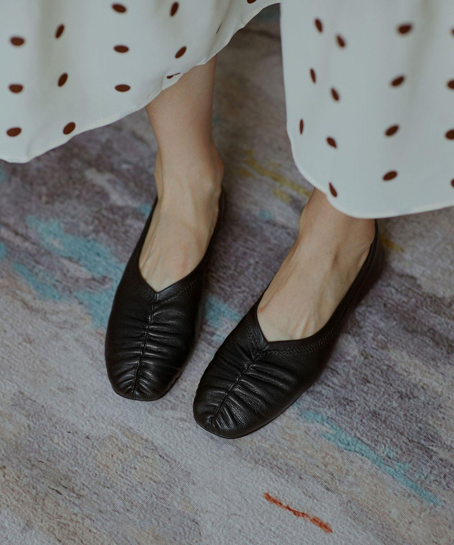 Genuine Leather Black Pointed Toe Flat Shoes for