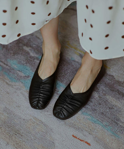 Genuine Leather Black Pointed Toe Flat Shoes for