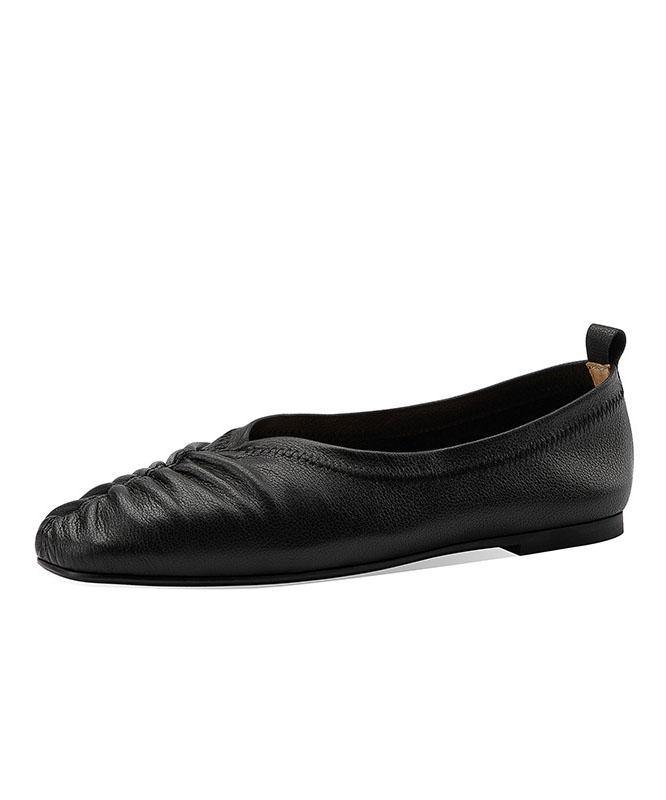 Genuine Leather Black Pointed Toe Flat Shoes for