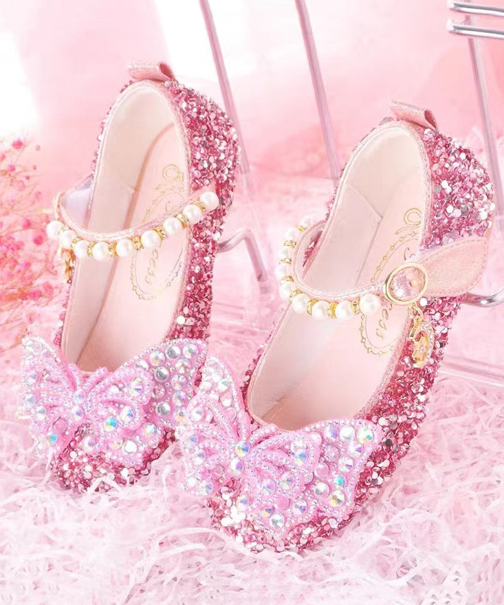 Girl Baby Princess Crystal Shoes Pink Buckle Strap Nail Bead