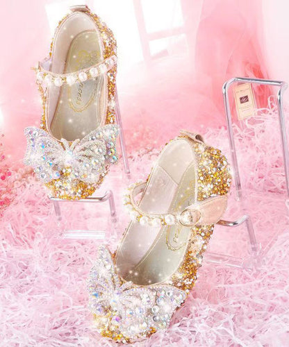 Girl Baby Princess Crystal Shoes Pink Buckle Strap Nail Bead