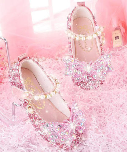 Girl Baby Princess Crystal Shoes Pink Buckle Strap Nail Bead