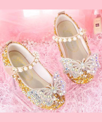 Girl Baby Princess Crystal Shoes Pink Buckle Strap Nail Bead