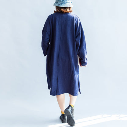 Girl Print Navy Cotton Dresses Oversize Caftans Shift Dress Causal Style