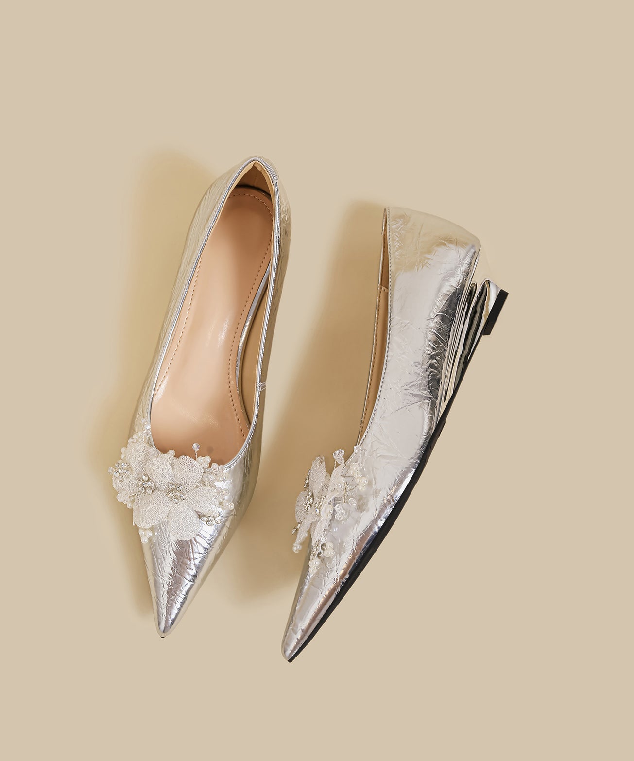 Gold Faux Leather Splicing Wedge Shoes Pointed Toe