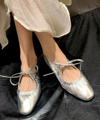 Gold Lace Up Faux Leather Splicing Flat Shoes