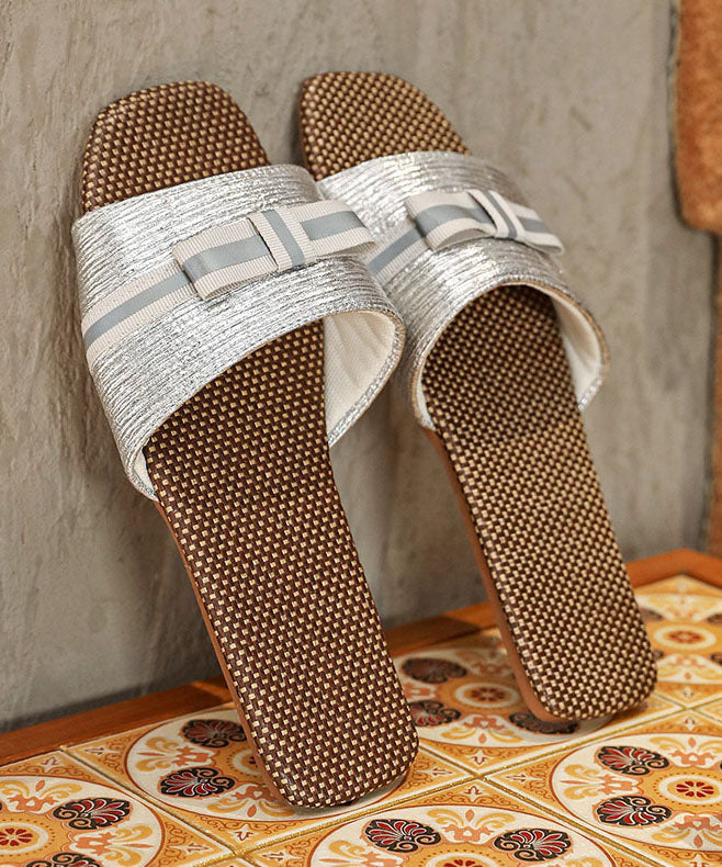Gold Metal Cotton Fabric Splicing Slippers Shoes Peep Toe