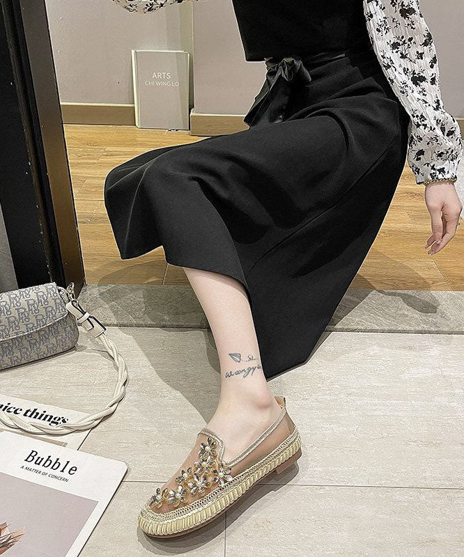 Gold Penny Loafers Breathable Mesh Retro Splicing Zircon