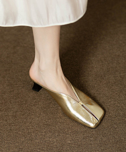 Golden Faux Leather Splicing Thong Sandals