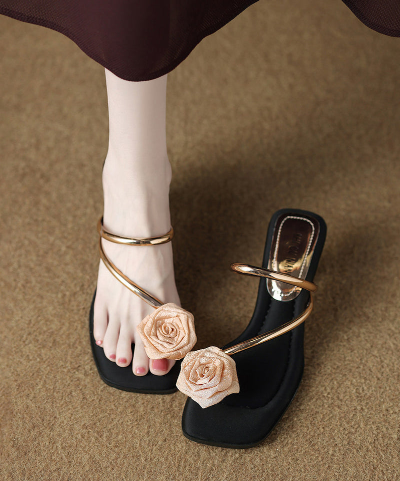 Golden Flower Faux Leather Unique Peep Toe Thong Sandals