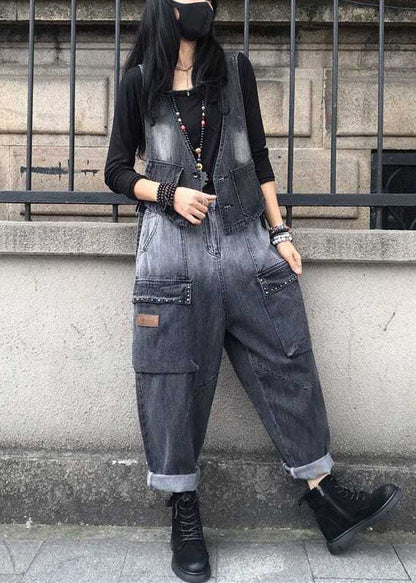 Gradient Color Black V Neck Patchwork Waistcoat and Harem Pants Two Pieces Set Spring