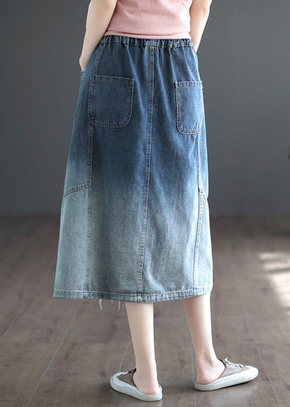 Gradient Color Blue Patchwork Elastic Waist Tie Waist a Line Skirts Summer